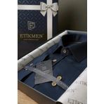 Etikmen Lacivert Kahve Düğmeli Slimfit Hediye Kutulu Erkek Gömlek