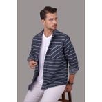 Etikmen Mavi Beyaz Çizgili Oversize Oduncu Erkek Gömlek - 2XL