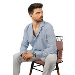 Etikmen Mavi Keten Apaj Yaka Relax Fit Hediye Kutulu Erkek Gömlek L