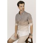 Etikmen Panolu Kahve Bej Geçişli Keten Slimfit Erkek Gömlek