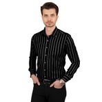 Etikmen Siyah Beyaz Çizgili Slimfit Hediye Kutulu Erkek Gömlek L