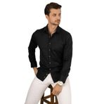 Etikmen Siyah Kahve Düğmeli Slimfit Hediye Kutulu Erkek Gömlek L