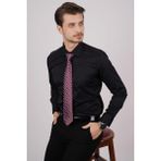 Etikmen Siyah Saten & Bordo Kare Desen Hediye Kutulu Gömlek Kravat Seti - XL
