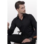 Etikmen Siyah Saten Slimfit Erkek Gömlek
