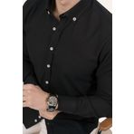 Etikmen Siyah Yaka Düğmeli Keten Slimfit Hediye Kutulu Erkek Gömlek XXL