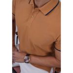 Etikmen Taba Lacivert Yaka Çizgili Erkek Polo Yaka Tişört - Taba - Lacivert - S