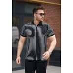 Etiler Collection Erkek Çizgili Fermuar Yakalı Kısa Kollu Tişört - Siyah - Ekru - 2XL