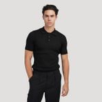Etiler Collection Erkek Kısa Kollu Yakalı Yakadan Düğmeli Triko Tişört - Siyah - 2XL - 3XL