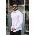 Etiler Collection Erkek Pamuklu Çizgi Desenli Gömlek - XL - Beyaz