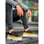 Etiler Collection KB-056 Kuback Siyah Sarı Detaylı Beyaz Yüksek Taban Günlük Spor Ayakkabı
