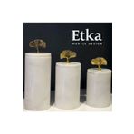 Etka Marble Design Dekoratif 3 Lü Beyaz Mermer Baharatlık Şekerlik Mutfak Kavonozu Baharatlık Seti Etka