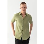 EtkiModa Erkek Yeşil%100 Pamuk Kısa Kollu Regular Fit Bürümcük Müslin Gömlek Yeşil 2XL