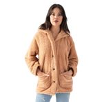 EtkiModa Kadın Camel Dik Yaka Düğmeli Peluş Hırka Camel L L