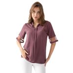 EtkiModa Kadın Gül Kurusu Hakim Yaka Kolları Tüllü Salaş Kesim Bluz Gül Kurusu 2XL
