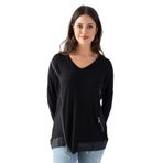 EtkiModa Kadın Siyah Yanı Fermuarlı Suni Deri Detaylı Bluz Siyah 2XL