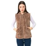 EtkiModa Kadın Vizon Kapşonlu Kolsuz Peluş Yelek vizon 3XL
