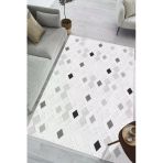 Etnik Baklava Desenli Baskılı Kaymaz Yıkanabilir Salon Oturma Odası Mutfak Antre Halısı Yolluk 60 X 100 Cm Gri