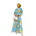 Etnik Desen Robalı Elbise-Mavi