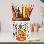 Etnik Desenli Kedicik Ahşap Seramik Kalemlik - 5a33f68754c694 - Renkli