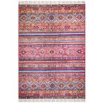 Etnik Kilim Desenli Pamuk Taban Yıkanabilir Dekoratif Halı Kırmızı 140X200