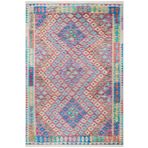 Etnik Kilim Desenli Pamuk Taban Yıkanabilir Halı Kırmızı 80x300