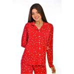 Etoile 550-03 Bambu, Kırmızı, Boydan Düğmeli Kadın Pijama Takımı Evia