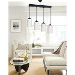 Etsylight Dora White Glass Sıralı Lüx 4 Salon Avize - Siyah