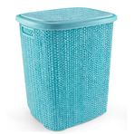 ETT Kirli Çamaşır Sepeti Kapaklı 65 LT Örgü Desenli Plastik - Turkuaz