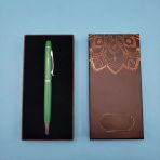 Ett Kişiye Özel Yeşil Tükenmez Metal Touchpen Kalem, Mandala Desenli Şık Hediye Kutulu