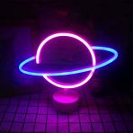Ett Neon Satürn Gezegen Lamba | Pil Ve Usb'li Uzay Temalı Dekoratif Gece Aydınlatması