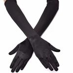 Ett Uzun Dansçı Eldiveni - Siyah Dirseğe Kadar Kumaş Eldiven (40 Cm)