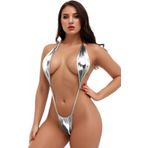 EUDUQ Kadın bikini seti üçgen bikini üstü bel tanga üç noktalı monokini poliüretan deri mayo seksi Push Up bikini boyundan askılı mayo sırtı açık ayarlanabilir iki parçalı mayo, Gümüş., Einheitsgröße