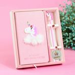 EUGU Sevimli Pembe Unicorn Kırtasiye Günlüğü Dizüstü ve Jel Kalem Seti, Kızlar için Unicorn Hediyeleri