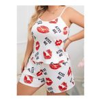 euro click Büyük Beden Kadın Beyaz Kiss Me Desenli Askılı Şortlu Pijama Takımı Rahat Yazlık Ev Giyim Plus Size