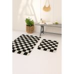 Eurobano Chess 2'li Banyo Paspası Kaymaz Taban 80X50 40X50 - Krem - Siyah