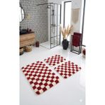 Eurobano Chess Dama 3'lü Banyo Paspası Kemik-Kırmızı 80X50 50X40 50X40 cm Yıkanabilir Lateks Kaymaz Taban