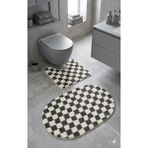 Eurobano Chess Dama Desen Lateks Kaymaz Taban Makinede Yıkanabilir 2'li Bohem Oval Banyo Paspası 60X100 60X50 - Kemik - Füme