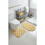 Eurobano Chess Dama Desen Lateks Kaymaz Taban Makinede Yıkanabilir 2'li Bohem Oval Banyo Paspası 60X100 60X50 - Kemik - Hardal