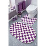 Eurobano Chess Dama Desen Lateks Kaymaz Taban Makinede Yıkanabilir 2'li Bohem Oval Banyo Paspası 60X100 60X50 - Mor