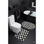Eurobano Chess Dama Desen Lateks Kaymaz Taban Makinede Yıkanabilir 2'li Bohem Oval Banyo Paspası 60X100 60X50 - Siyah
