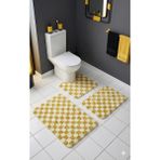 Eurobano Chess Dama Desen Lateks Kaymaz Taban Makinede Yıkanabilir 3'lü Banyo Paspası 60X100 60X50 60X50 cm - Kemik - Hardal