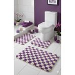 Eurobano Chess Dama Desen Lateks Kaymaz Taban Makinede Yıkanabilir 3'lü Banyo Paspası 60X100 60X50 60X50 cm - Mor