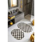 Eurobano Chess Dama Desenli 2'li Oval Bohem Banyo Paspası Lateks Kaymaz Makinede Yıkanabilir 60X100 60X50 cm - Kemik - Füme