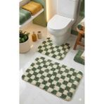 Eurobano Chess Dama Desenli Lateks Kaymaz Taban Makinede Yıkanabilir 2'li Bohem Banyo Paspası 80X50 50X40 cm - Kemik - Çağla Yeşili