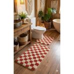 Eurobano Chess Dama Desenli Lateks Kaymaz Taban Makinede Yıkanabilir 2'li Bohem Banyo Paspası 80X50 50X40 cm - Kemik - Somon