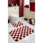 Eurobano Chess Dama Desenli Lateks Kaymaz Taban Makinede Yıkanabilir 2'li Bohem Banyo Paspası 80X50 50X40 cm - Kırmızı