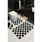 Eurobano Chess Dama Desenli Lateks Kaymaz Taban Makinede Yıkanabilir 2'li Bohem Banyo Paspası 80X50 50X40 cm - Siyah