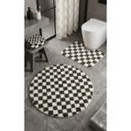 Eurobano Chess Dama Desenli Lateks Kaymaz Taban Makinede Yıkanabilir Daire ve Oyuk Yaka 2'li Banyo Paspası - Kemik - Füme