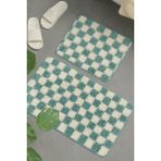 Eurobano Küçük Boy Damalı Desen Banyo Paspası Kaymaz Taban 80X50 40X50 Yıkanabilir Chess - Kemik - Yeşil