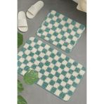 EUROBANO Küçük Boy Damalı Desen Banyo Paspası Kaymaz Taban 80x50 40x50 Yıkanabilir
